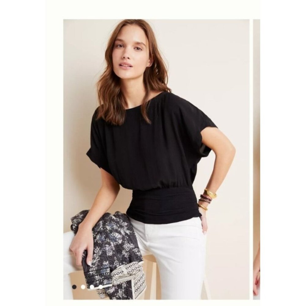 Maeve Anthropologie Black blouse Size 14 New Whimsigoth Classic Career